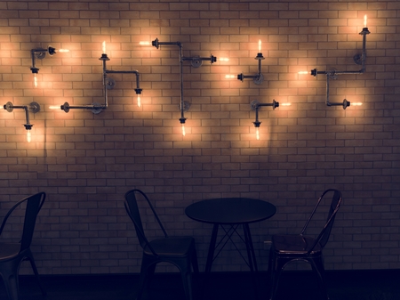 Interior of a cafe with brick walls
