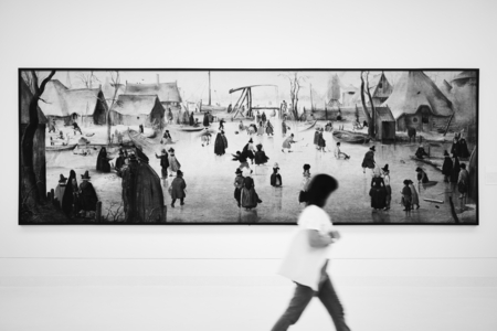 Long narrow painting in an art exhibition
