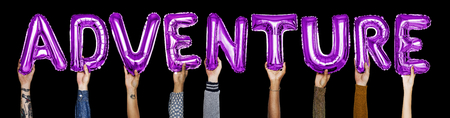 Hands showing adventure balloons word