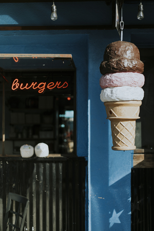 Ice cream cone in front of a restaurant