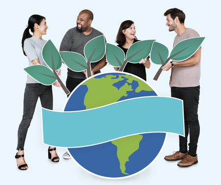 Diverse people with environmental conservation concept icons