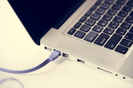 Lan cable connected to laptop