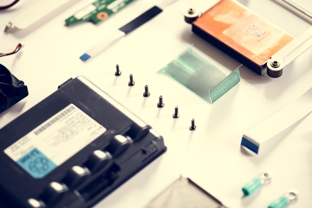 Closeup of computer components isolated on white