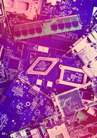 Closeup of electronics computer components microprocessors mainboard