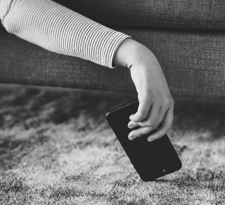 Woman addicted to phone and social media fall asleep