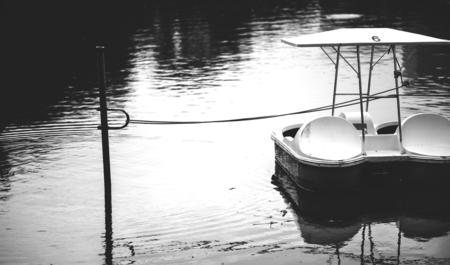 Paddle boat in a dark lake