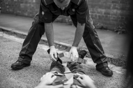 Paramedic team rescuing an injured patient