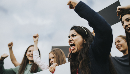 Group of angry female activists is protesting