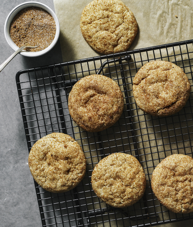 Closeup of Snickerdoodle cookies on a tray