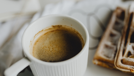 Waffles with a cup of coffee