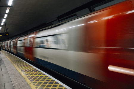 Subway train in rapid motion