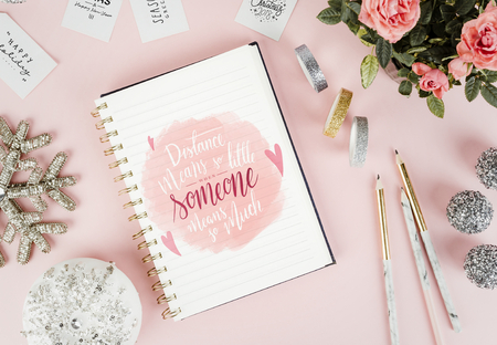 Valentines day message drawn in a notebook
