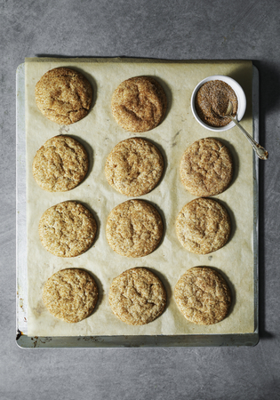 Closeup of Snickerdoodle cookies on a tray