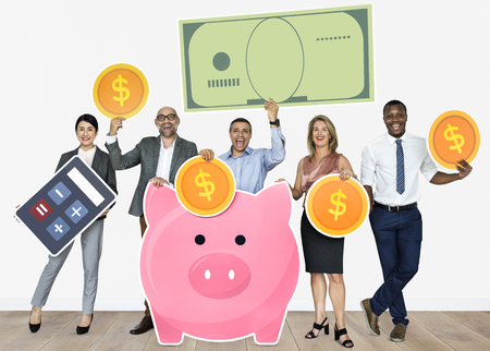 Diverse people with financial icons