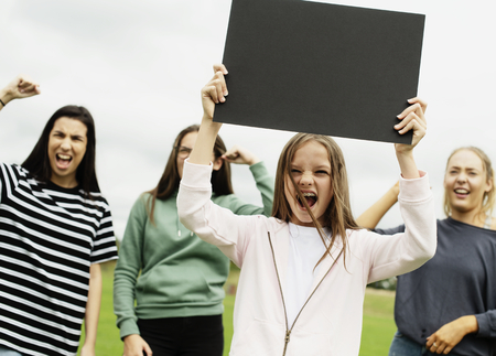Group of angry female activists is protesting