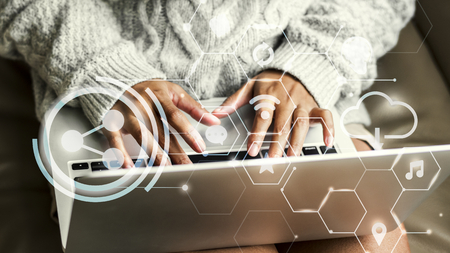 Woman searching on a laptop