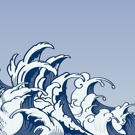 Blue Japanese wave background vector