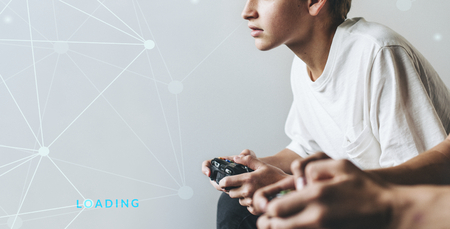 Young man playing a video game