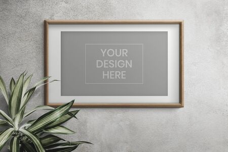 Wooden frame mockup on a gray wall