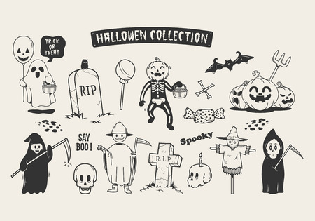 Set of halloween sketch doodle cartoon character.のイラスト素材