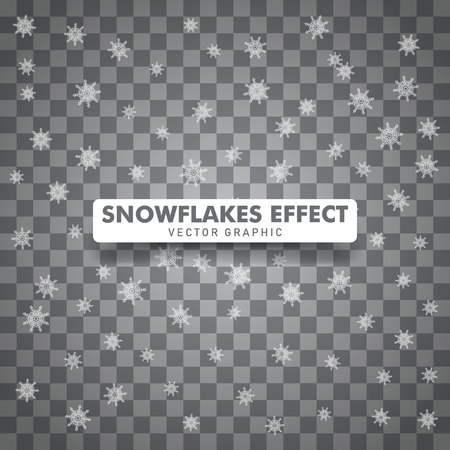 Snowflakes falling down background. Christmas snow background isolated on transparent background. Vector illustrationのイラスト素材
