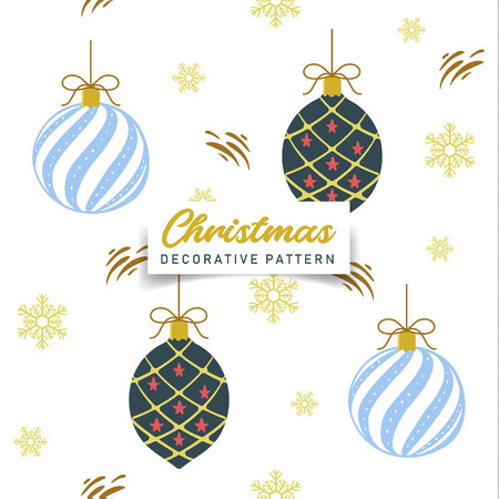 Decorative Christmas ball, gold snowflakes seamless pattern. Vector design for textile, paper print, cloth, web banner backgroundのイラスト素材