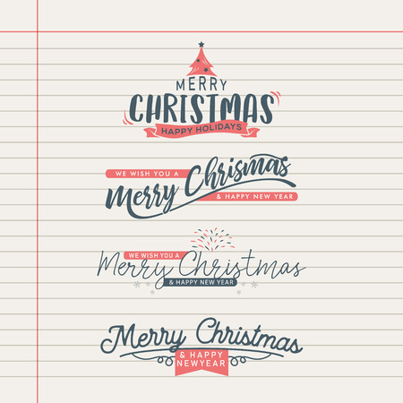 Classic vintage stylish christmas greeting lettering text collection. Retro typography winter. vector graphic illustrationのイラスト素材