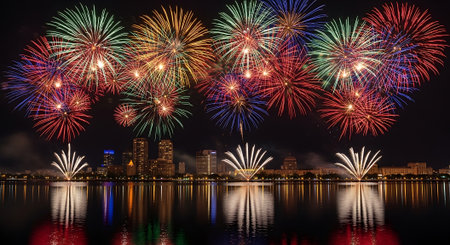 Colorful fireworks display for celebration happy new year and merry christmasの素材