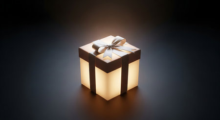 Gift box with a bow on a dark background. 3d renderingの素材