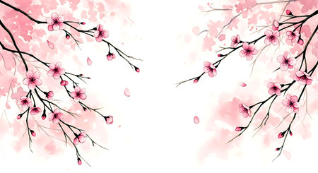 Watercolor cherry blossom background. Cherry blossom vector illustration.の素材