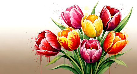 Bouquet of tulips on a light background. Vector illustration.の素材