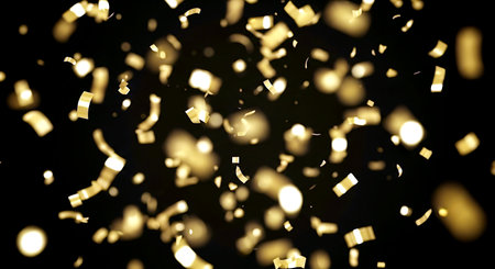 Golden confetti on black background. Festive background. 3d renderingの素材