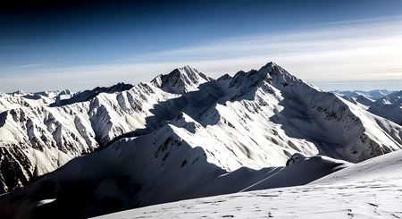 Panoramic view of the Caucasus mountains in winter, Georgia.の素材