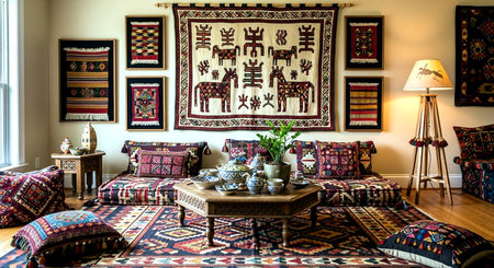 Interior of a traditional oriental living room with sofa and armchairの素材