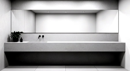 3d rendering of modern bathroom with white walls and tiled floorの素材