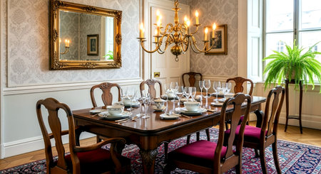 Luxury dining room interior in a classic style with wooden furnitureの素材