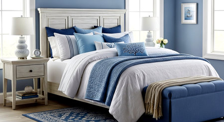 Bedroom interior in blue tones. 3d render. Interior design.の素材