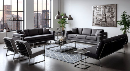 modern bright interiors apartment living room 3D rendering computer generated imageの素材