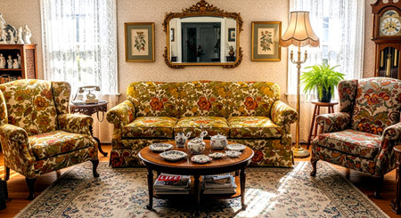 Luxury interior of a living room with an antique furniture.の素材