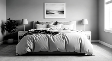 Bedroom interior design in grey tones. 3d render illustration.の素材