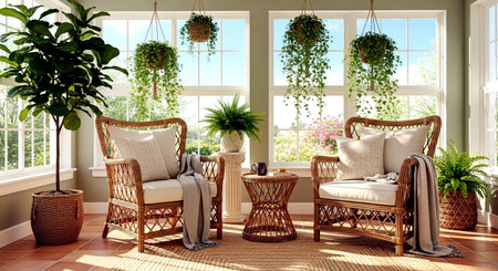 Interior living room with wicker armchairs. 3d renderの素材