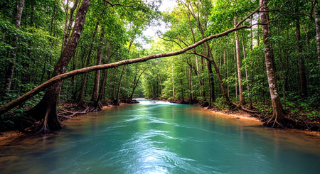 Tropical rainforest and river in Krabi province, Thailandの素材