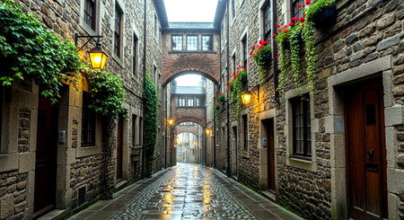 Old street in Edinburgh city, Scotland, United Kingdom, Europe.の素材