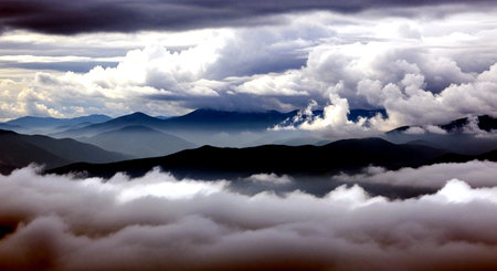 Mountain landscape with clouds and sky. Panoramic view.の素材