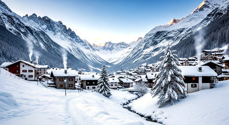 Winter in the swiss alps (Braunwald, Glarus, Switzerland)の素材