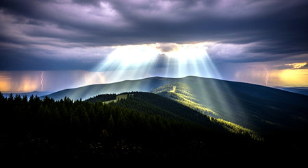Stormy weather in the mountains. Dramatic sky. Carpathians, Ukraine, Europeの素材