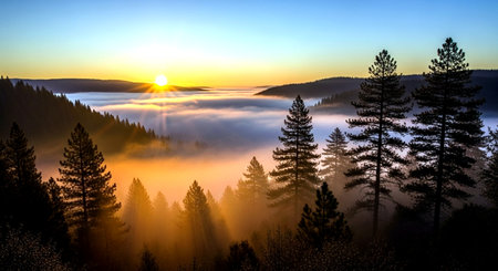Foggy morning in the Carpathian mountains, Ukraine.の素材