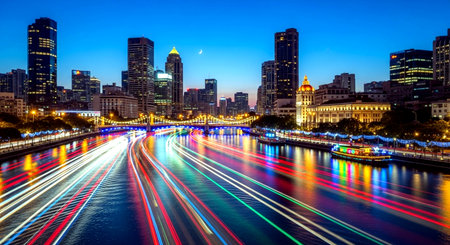 Chongqing, China cityscape at night with light trailsの素材