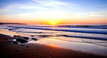 Sunset at the beach in the evening. Seascape.の素材