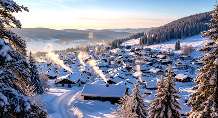 Beautiful winter landscape in the Carpathian Mountains, Ukraine.の素材